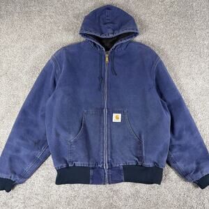 Vtg Carhartt Jacket Men L (Fits M) J03 BLU Full Zip Thermal Lined Distressed 90s